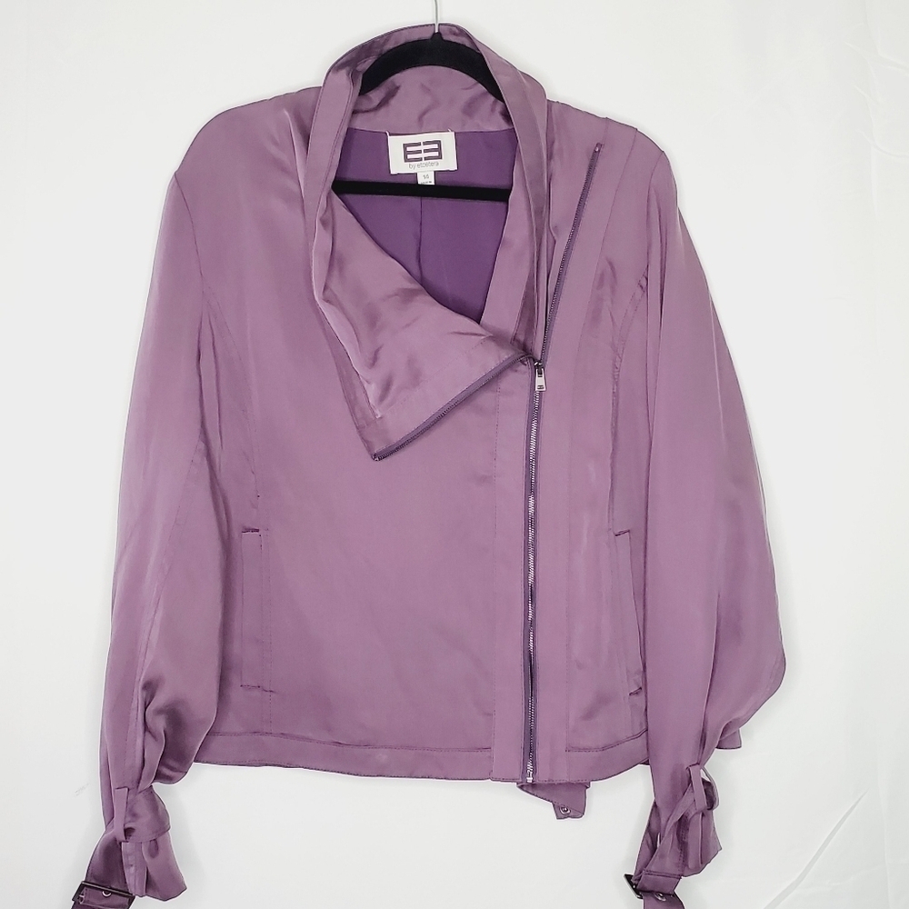 EE by Etcetera Purple Moto Jacket Size 14 Zip Lyocell Tencel Lined Topper